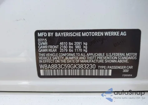 2016 BMW 340I z USA, uszkodzony, nr VIN WBA8B3C59GK383230